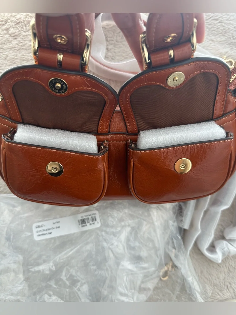 COACH Ashton Shoulder Crossbody Bag glazed leather IM/CINNAMON & 1 Cherry Charm